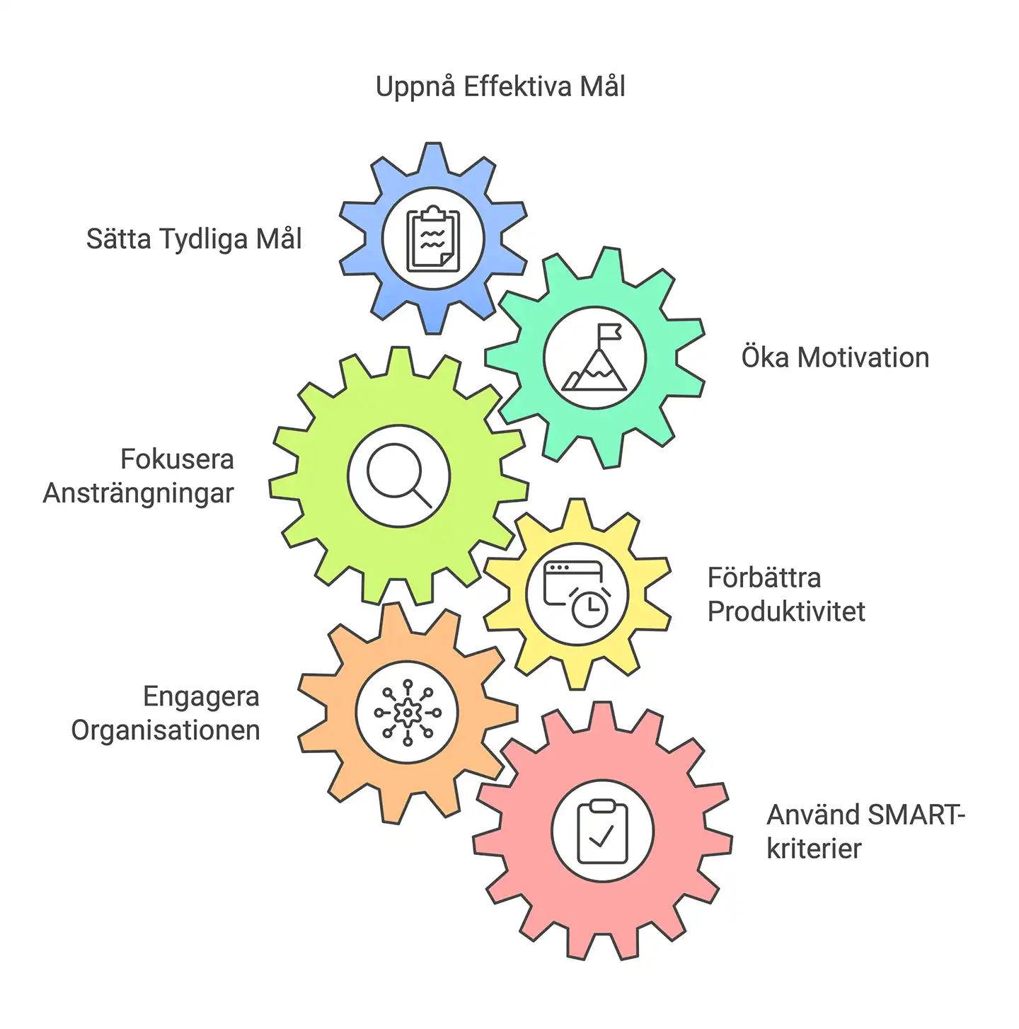 Graf över mål med kugghjul som symboliserar hur ett mål skall verkställas